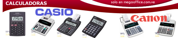 Venta de Calculadoras de Bolsillo Casio, Calculadoras de Mesa Canon, Calculadoras con Impresora Casio en MegaOffice.com.ve